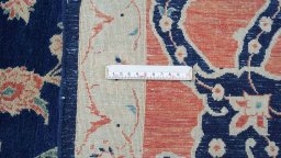Full view of New Isfahan rug from Iran / Persia, 352 × 255 cm in Dark blue tones