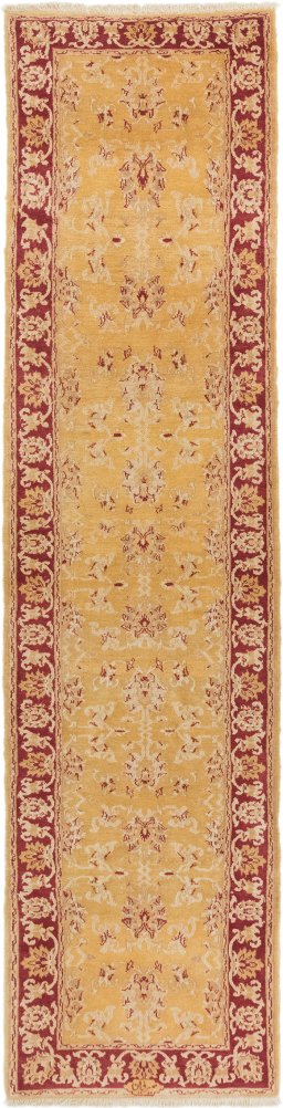 Full view of New Isfahan rug from Iran / Persia, 325 × 82 cm in Yellow tones