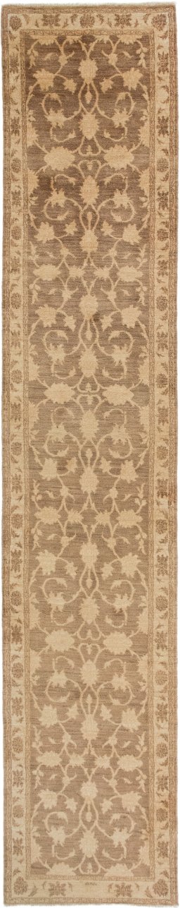 Full view of New Isfahan rug from Iran / Persia, 420 × 82 cm in Brown tones