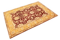 Corner detail of New Isfahan rug showing border pattern and Wool pile