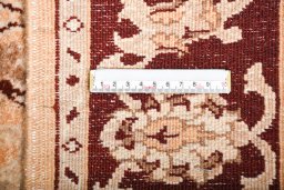 Close-up detail of New Isfahan rug from Iran / Persia showing Wool weave