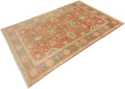 Corner detail of New Isfahan rug showing border pattern and Wool pile