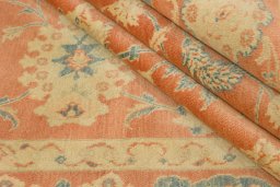 Close-up detail of New Isfahan rug from Iran / Persia showing Wool weave