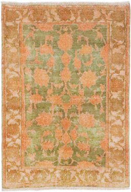 Full view of New Isfahan rug from Iran / Persia, 138 × 97 cm in Green tones