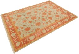 Corner detail of New Isfahan rug showing border pattern and Wool pile