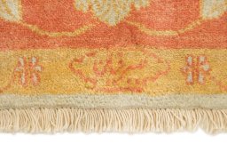 Close-up detail of New Isfahan rug from Iran / Persia showing Wool weave