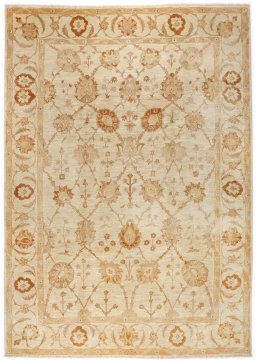 Full view of New Isfahan rug from Iran / Persia, 343 × 243 cm in Beige tones