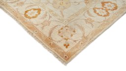 Backside of handmade New Isfahan rug showing knot structure and weave density