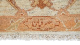 Close-up detail of New Isfahan rug from Iran / Persia showing Wool weave