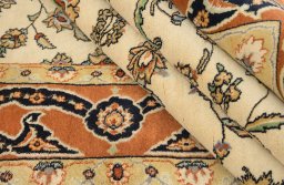 Full view of New Isfahan rug from Iran / Persia, 485 × 145 cm in Cream tones