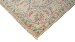Backside of handmade New Isfahan rug showing knot structure and weave density