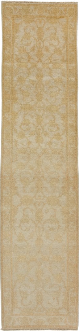 Full view of New Isfahan rug from Iran / Persia, 335 × 75 cm in Beige tones