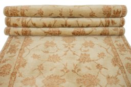 Full view of New Isfahan rug from Iran / Persia, 350 × 95 cm in Cream tones