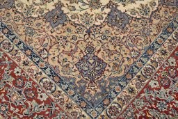 Backside of handmade 1970s Isfahan rug showing knot structure and weave density