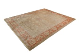 Corner detail of New Isfahan rug showing border pattern and Wool pile