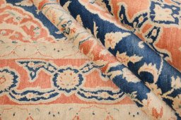 Corner detail of New Isfahan rug showing border pattern and Wool pile