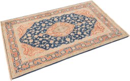 Corner detail of New Isfahan rug showing border pattern and Wool pile