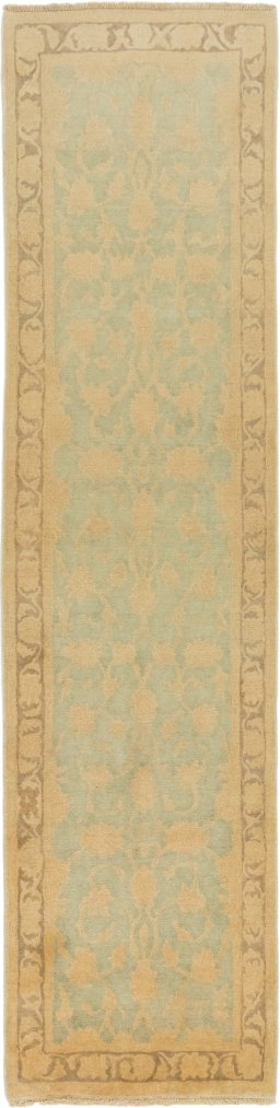 Full view of New Isfahan rug from Iran / Persia, 310 × 103 cm in Green tones