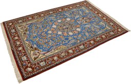 Close-up detail of 1990s Isfahan rug from Iran / Persia showing Silk weave