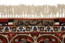 Backside of handmade 1990s Isfahan rug showing knot structure and weave density
