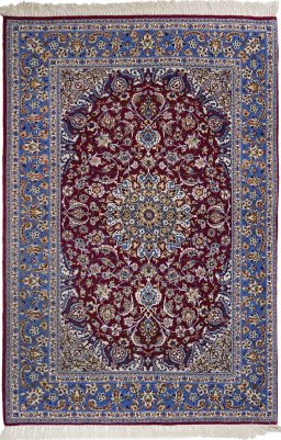 Full view of 1990s Isfahan rug from Iran / Persia, 165 × 107 cm in Dark red tones