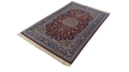 Corner detail of 1990s Isfahan rug showing border pattern and Wool pile