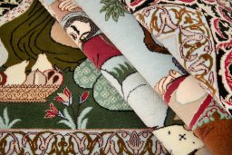 Corner detail of New Isfahan rug showing border pattern and Wool pile
