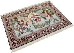 Corner detail of New Isfahan rug showing border pattern and Wool pile
