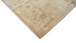 Backside of handmade New Isfahan rug showing knot structure and weave density