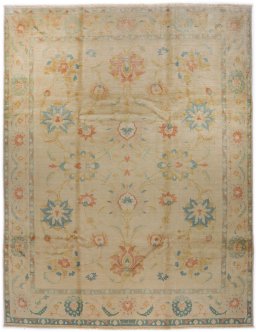 Full view of New Isfahan rug from Iran / Persia, 317 × 240 cm in Beige tones