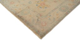 Backside of handmade New Isfahan rug showing knot structure and weave density