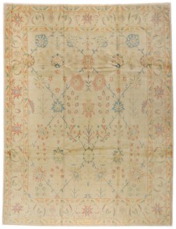 Full view of New Isfahan rug from Iran / Persia, 325 × 240 cm in Beige tones