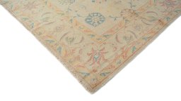 Backside of handmade New Isfahan rug showing knot structure and weave density