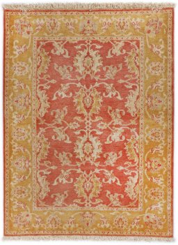 Full view of New Isfahan rug from Iran / Persia, 128 × 97 cm in Red tones