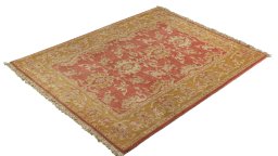 Corner detail of New Isfahan rug showing border pattern and Wool pile