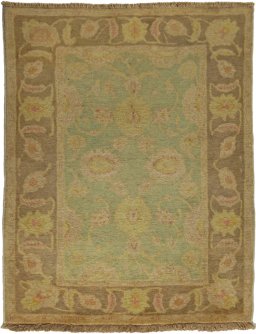 Full view of New Isfahan rug from Iran / Persia, 119 × 96 cm in Green tones