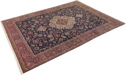 Corner detail of 1930s Isfahan rug showing border pattern and Wool pile