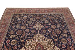 Surface texture of 1930s Isfahan rug with natural Wool and intricate pattern