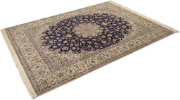 Corner detail of 1980s Isfahan rug showing border pattern and Wool pile
