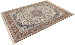 Corner detail of 1980s Isfahan rug showing border pattern and Wool pile