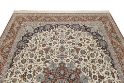 Surface texture of 1980s Isfahan rug with natural Wool and intricate pattern