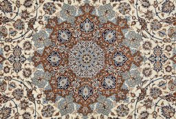 Central medallion detail of 1980s Isfahan rug from Iran / Persia