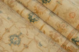 Close-up detail of New Isfahan rug from Iran / Persia showing Wool weave