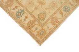 Backside of handmade New Isfahan rug showing knot structure and weave density
