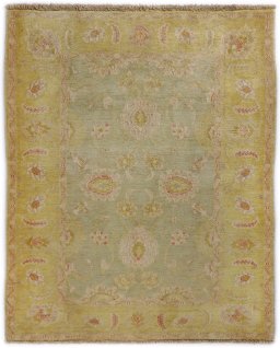 Full view of New Isfahan rug from Iran / Persia, 128 × 102 cm in Green tones