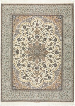 Full view of New Isfahan rug from Iran / Persia, 402 × 298 cm in Cream tones