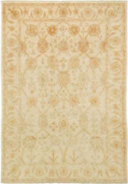 Full view of New Isfahan rug from Iran / Persia, 277 × 194 cm in Cream tones