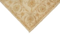 Backside of handmade New Isfahan rug showing knot structure and weave density
