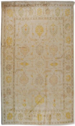 Full view of New Isfahan rug from Iran / Persia, 325 × 193 cm in Beige tones