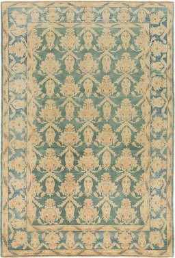 Full view of New Isfahan rug from Iran / Persia, 279 × 188 cm in Green tones